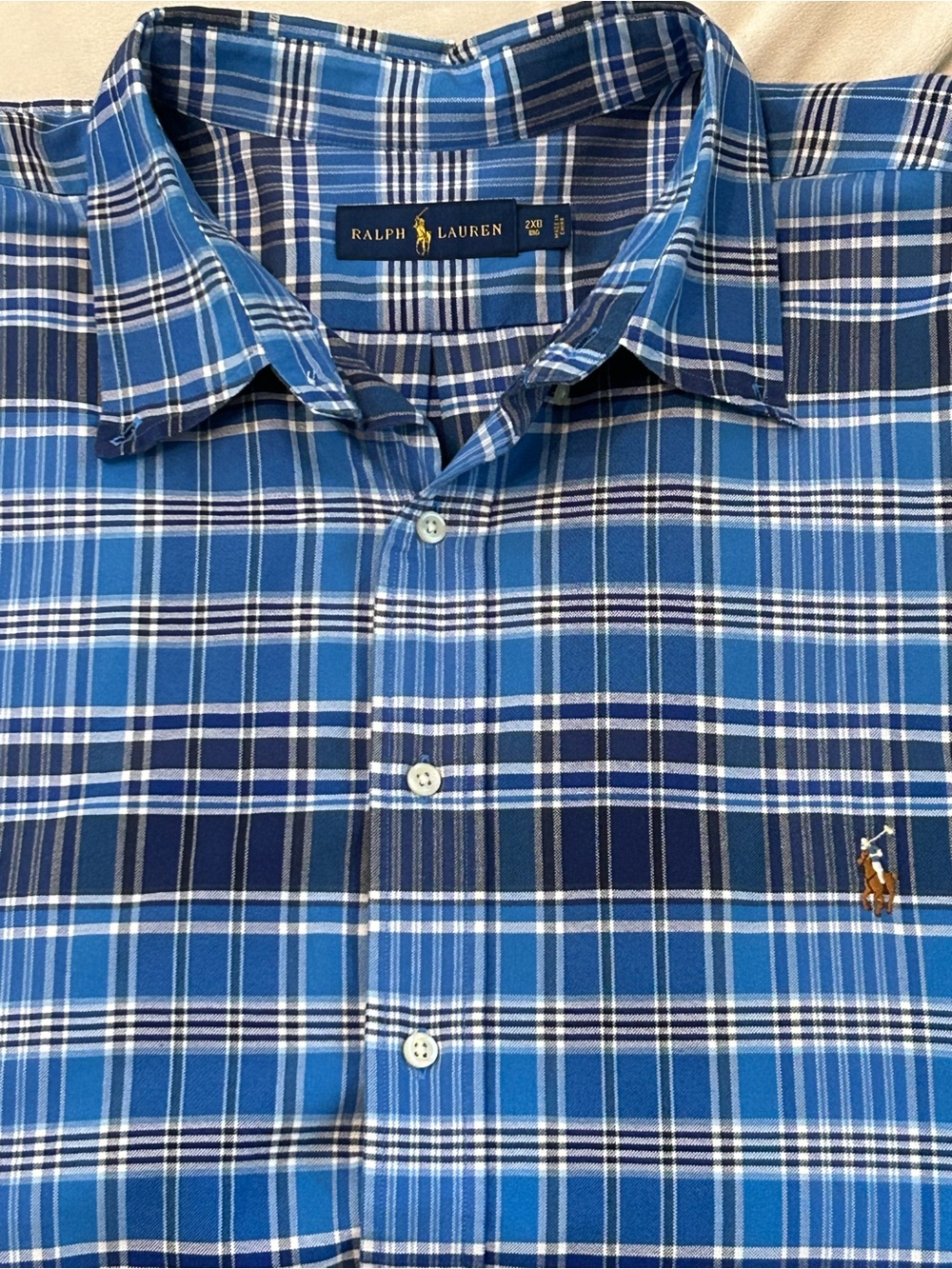 Polo Ralph Lauren Shirt Mens 2XB Blue Plaid Short Sleeve Cotton Button Down Big